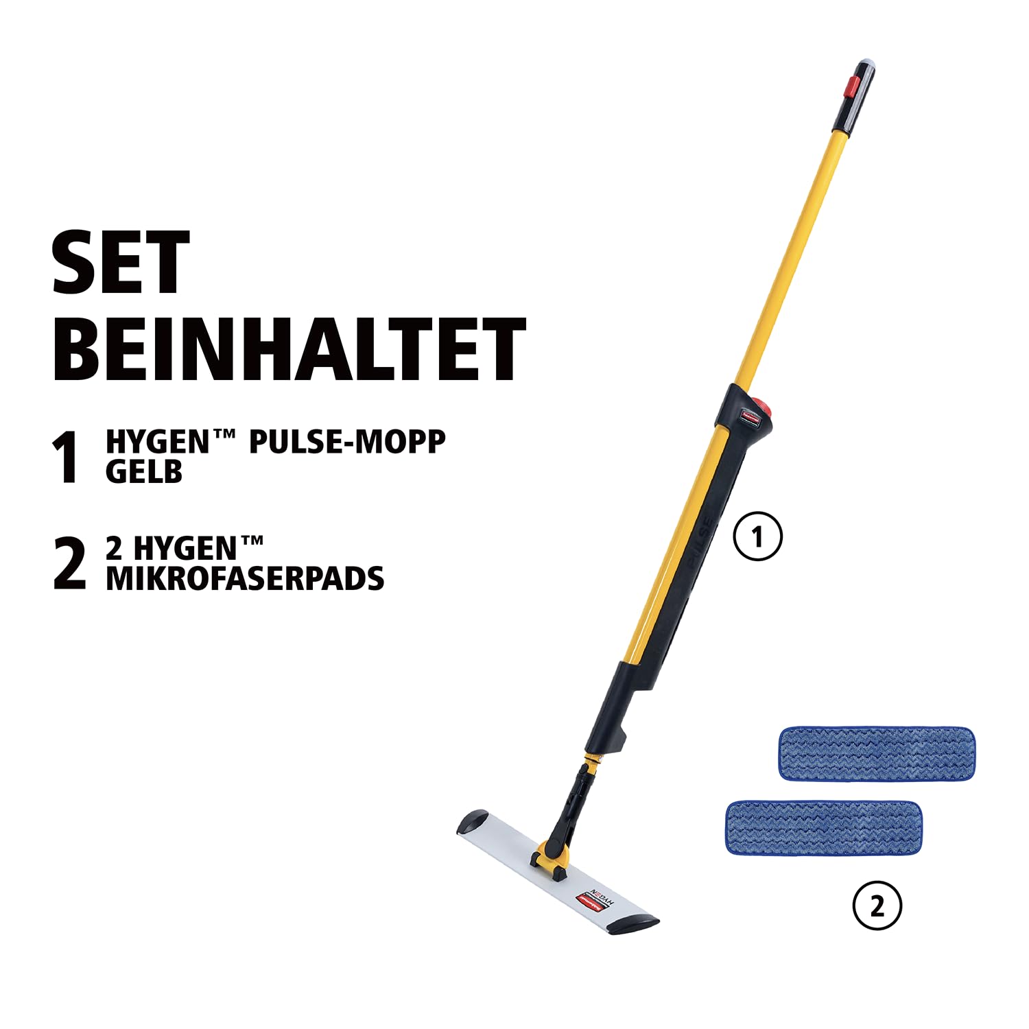 Rubbermaid Commercial Products Hygen Pulse Mikrofaser Mopp Set – 2 Moppköpfe | Bodenwischer mit Sprühfunktion | Gelb