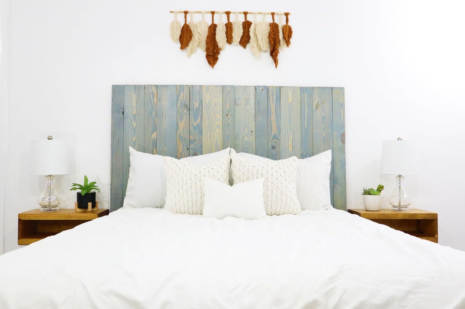 Barn Walls Solid Wood Queen Size Headboard, Celeste Blue Stain with Smooth Natural Wood Grain Variation, Handcrafted Head Board Wall-Mounted Panels, Costal Modern Bedroom, Built to Last