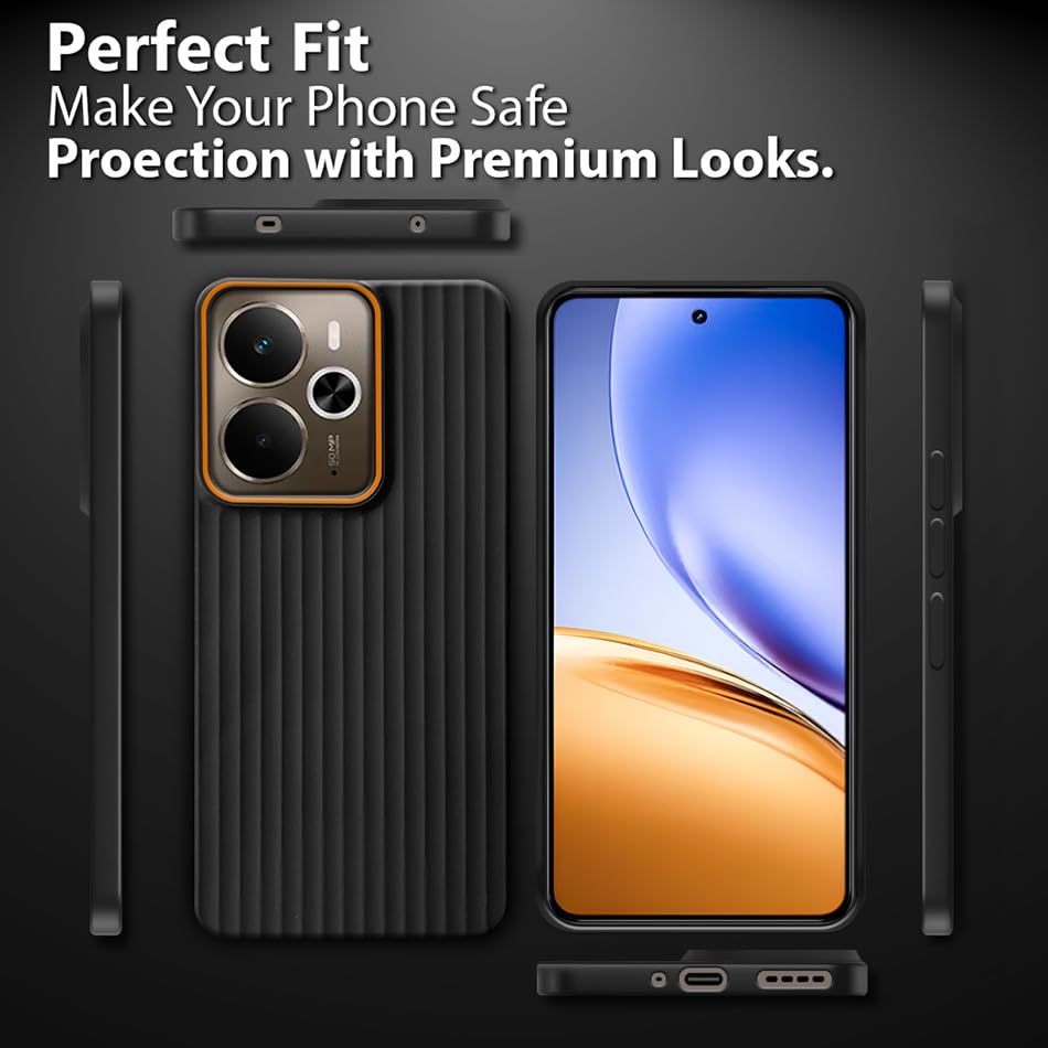 Image of Fashionury Ring Line Beam Design Back Case for Realme 14T 5G / Realme 14 5G | Ring Line Camera Protection | Vertical Beam Bump Protection |Rubberised Back Case for Realme 14T 5G / Realme 14 5G (Black)