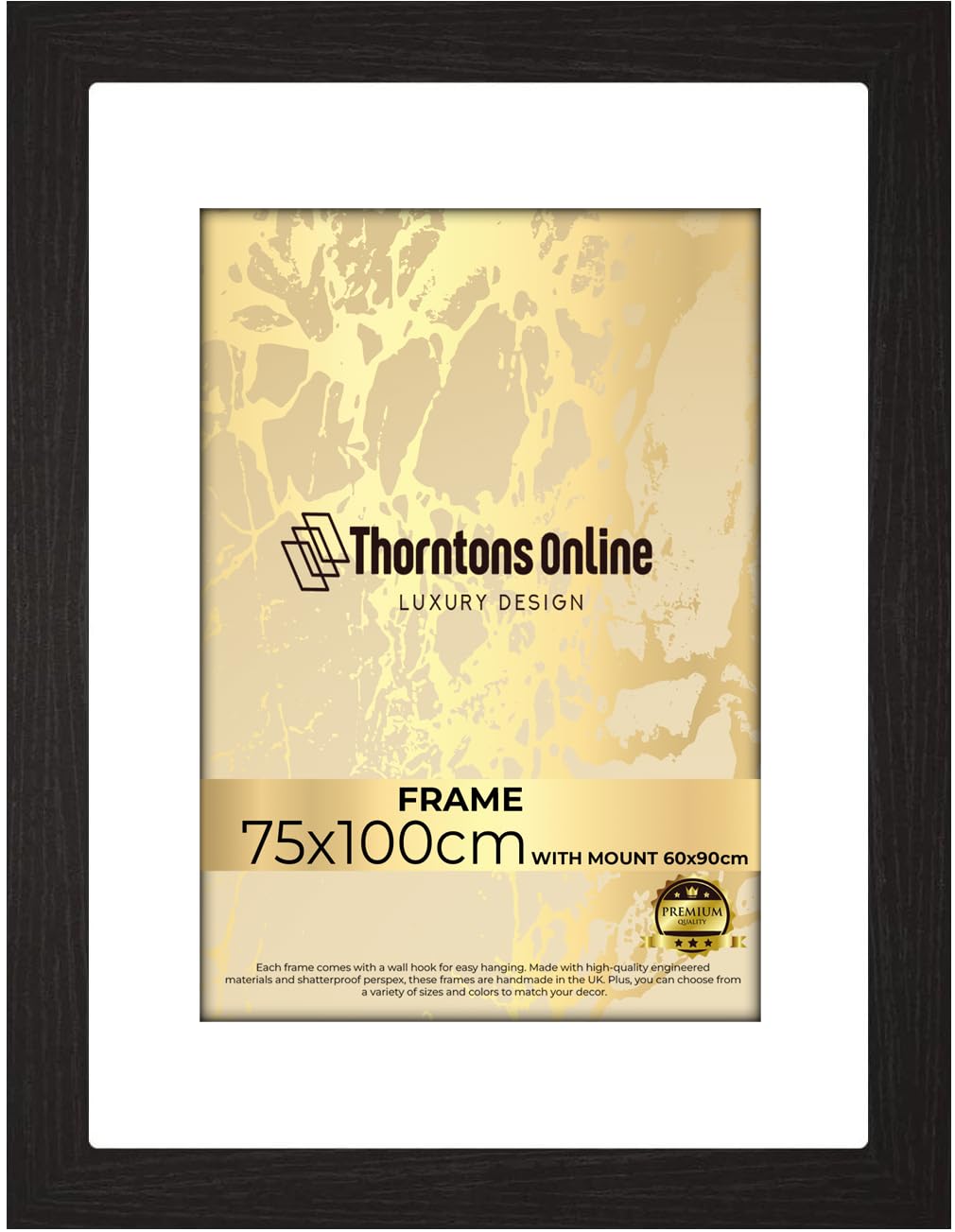 Thorntons Poster Frame 75x100cm -Fit white Mount (60x90cm) -Clear HD Perspex & MDF Wood-Portrait & Landscape Display-artwork/Gift/Prints/Certificates -[Black Frame] — image 1