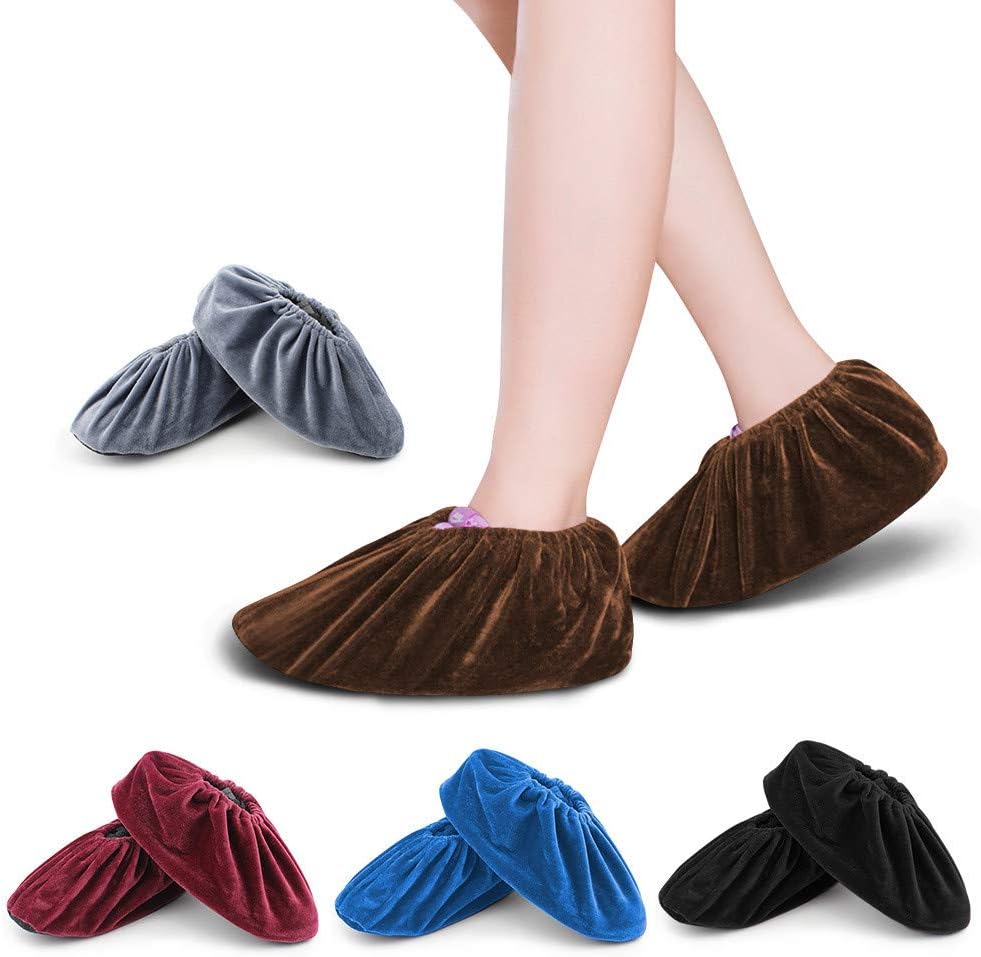 FOCCTS Washable Overshoes Reusable Shoe Covers, 5 Pairs Flannel Overshoes Non-Slip Shoe Covers for Laboratory Computer Rooms & Daily Use Reusable Indoor Elastic Boot Cover 5 Colors