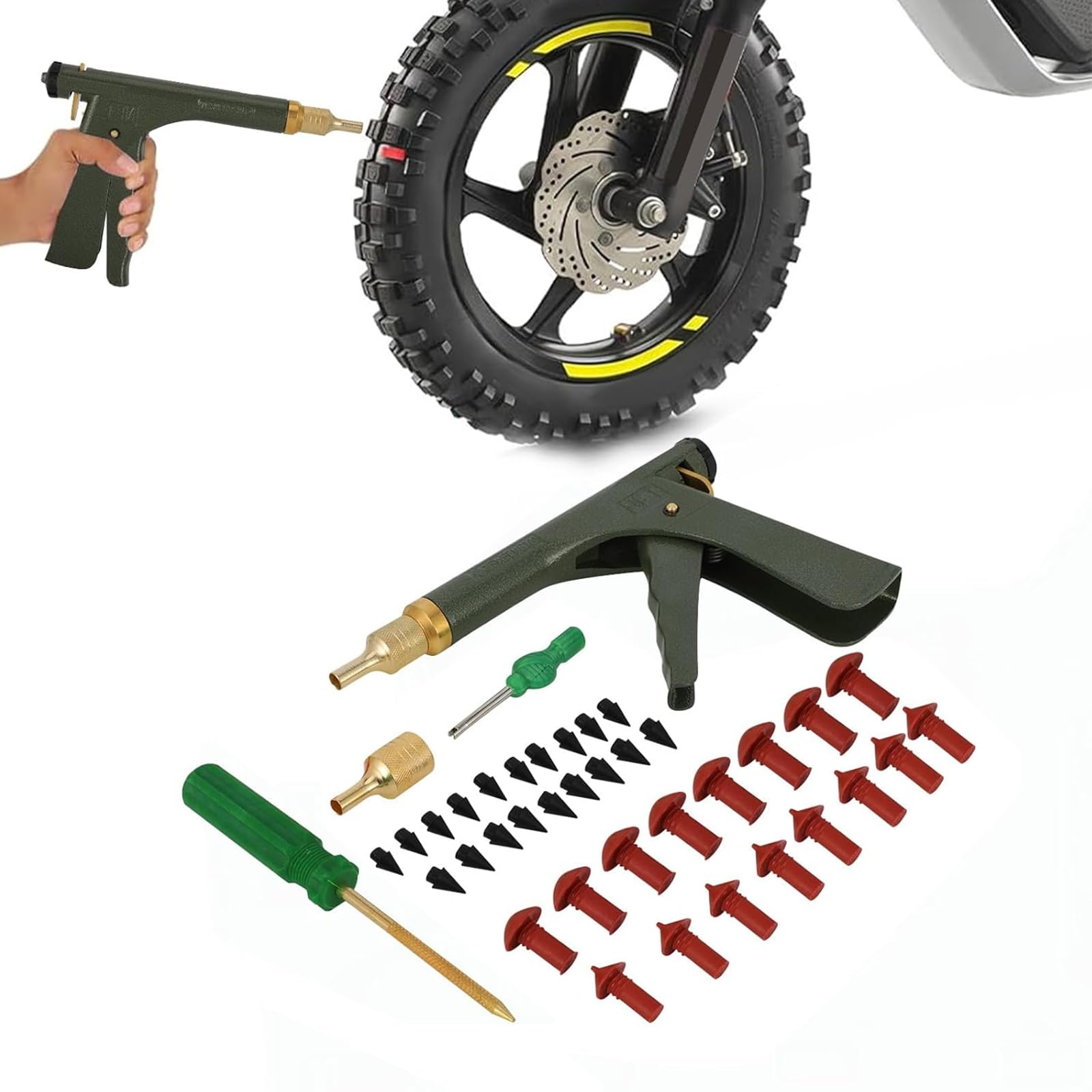 JFG RACING Kit Repara Pinchazos Moto,Reparación Pinchazos Neumáticos con 16 Tapones Hongo para Pinchazos y Pinchazos de Neumáticos en Automóviles Motos Camiones Tractores ATV SUV
