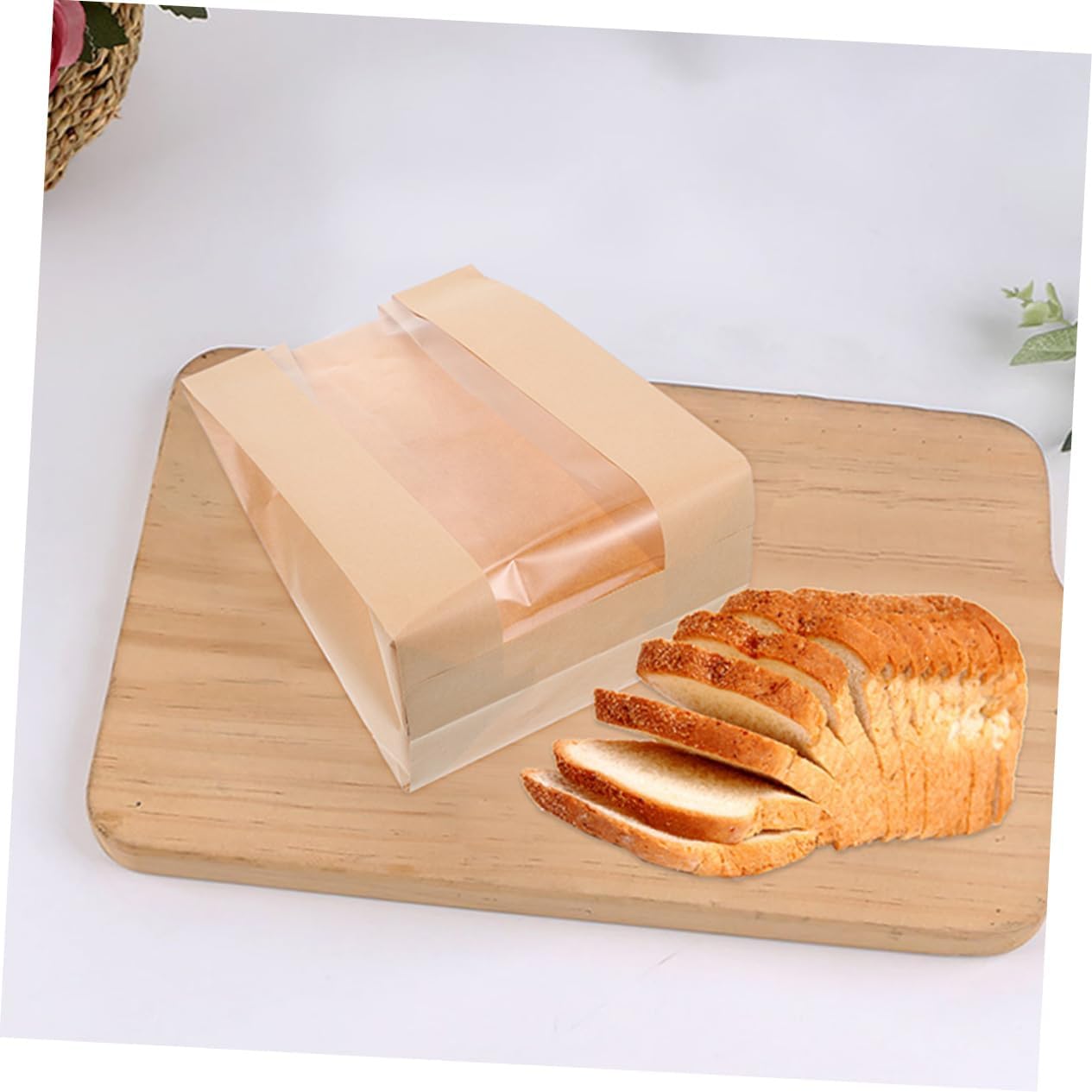 TIDTALEO 100pcs Food Paper Bags with Clear Window Kraft Bread Bags for Toast Cookies for Packaging Baked Goods for