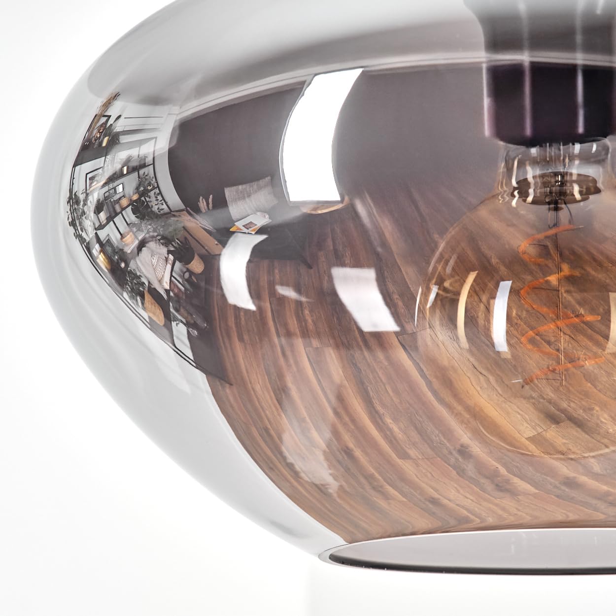 HOFSTEIN Hängeleuchte Mertola, 1-flammige Hängelampe aus Metall/Glas in Schwarz/Rauchfarben, moderne Pendelleuchte im Retro/Vintage-Design, Ø 35 cm, E27, Esszimmer, Küche, Wohnzimmer