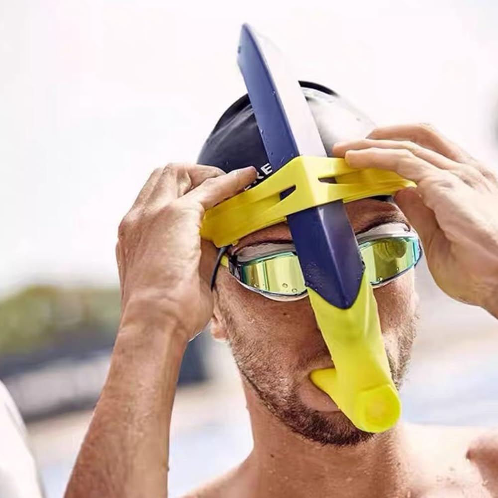 Tubo di respirazione frontale per adulti Freestyle nuoto boccaglio tubo con montaggio centrale, bocchino in silicone blu