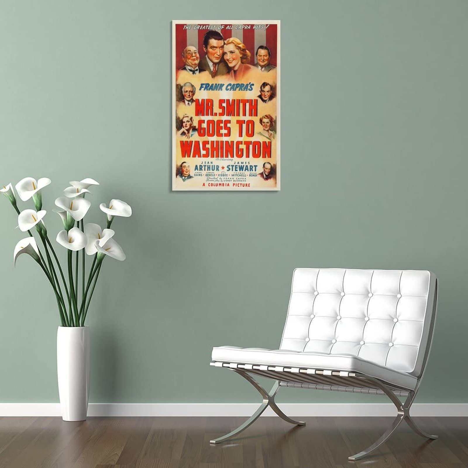Poster vintage con scritta "Mr Smith Goes To Washington", commedia classica, su tela, per soggiorno, camera da letto, 50 x 75 cm