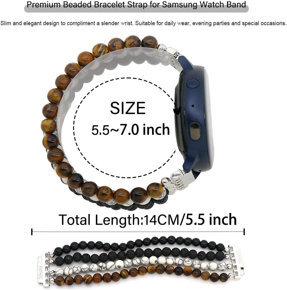 LuReen Beaded Bracelet Band Compatible with Galaxy Watch 7/6/5/4 40mm 44mm/Watch 6 Classic 43mm 47mm/Watch 5 Pro 45mm/Watch 4 Classic/Active 2 Band, 20mm Elastic Stretchy Strap Wristband for Women - Image 3