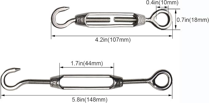 Tensor de gancho M4 de acero inoxidable 304, tensor de cable con gancho y ojal (10 unidades) miniatura 2