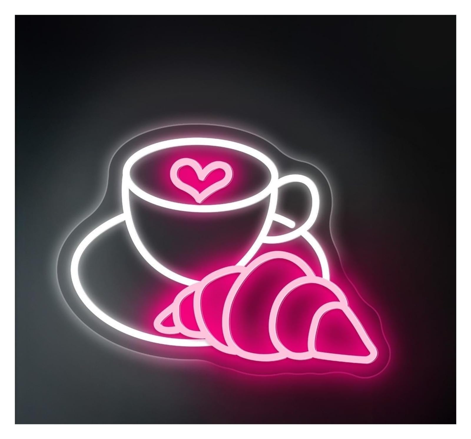 RONGCH Hanging Art Signs Coffee and Croissant Neon Sign Cafe Bakery Shop Decor Room Bedroom Game Pet Store Birthday Party 45cm