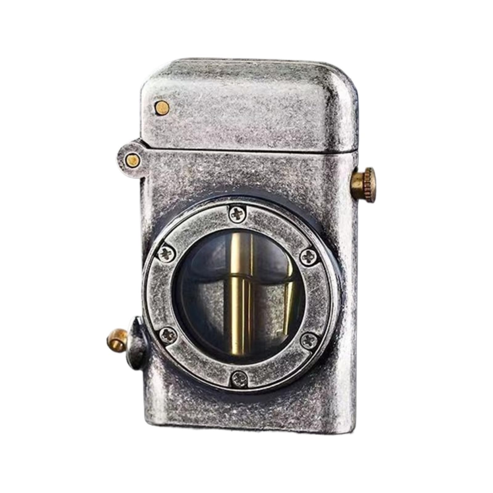 Encendedor portátil de queroseno de latón resistente al viento con bloqueo de seguridad, llama suave y tanque de aceite visible, perfecto para acampar y velas, diseño vintage hecho a mano, paquetes