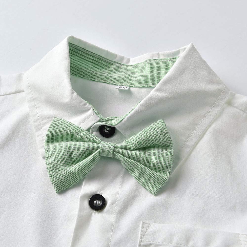 Baby Boys Gentleman Outfit Suits, Infant Boys Short Pants Set, Short Sleeve Shirt+Suspender Pants+Bow Tie