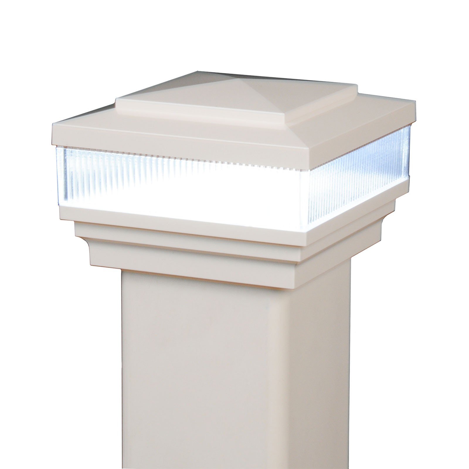America's Fence Store 4" x 4" Beige Cape May Low Voltage Scallop Lens LED Light Post Cap - 6 Pack