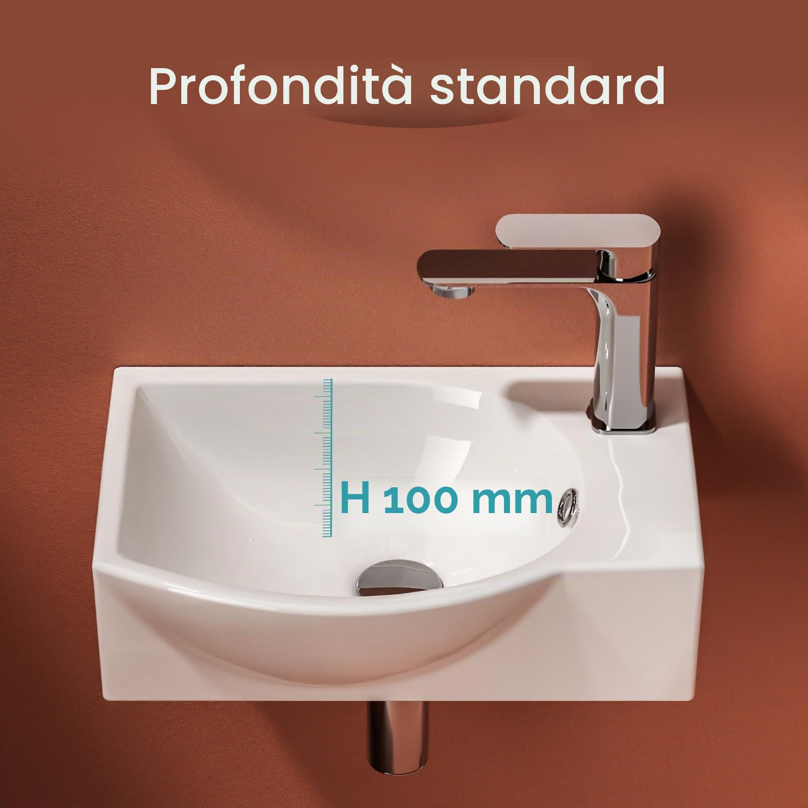 EMKE Lavabo da parete per armadio, piccolo lavabo ad angolo a semicerchio, in ceramica, per bagno, lavandino, bianco, 30 x 25 x 12 cm (lunghezza x larghezza x altezza)