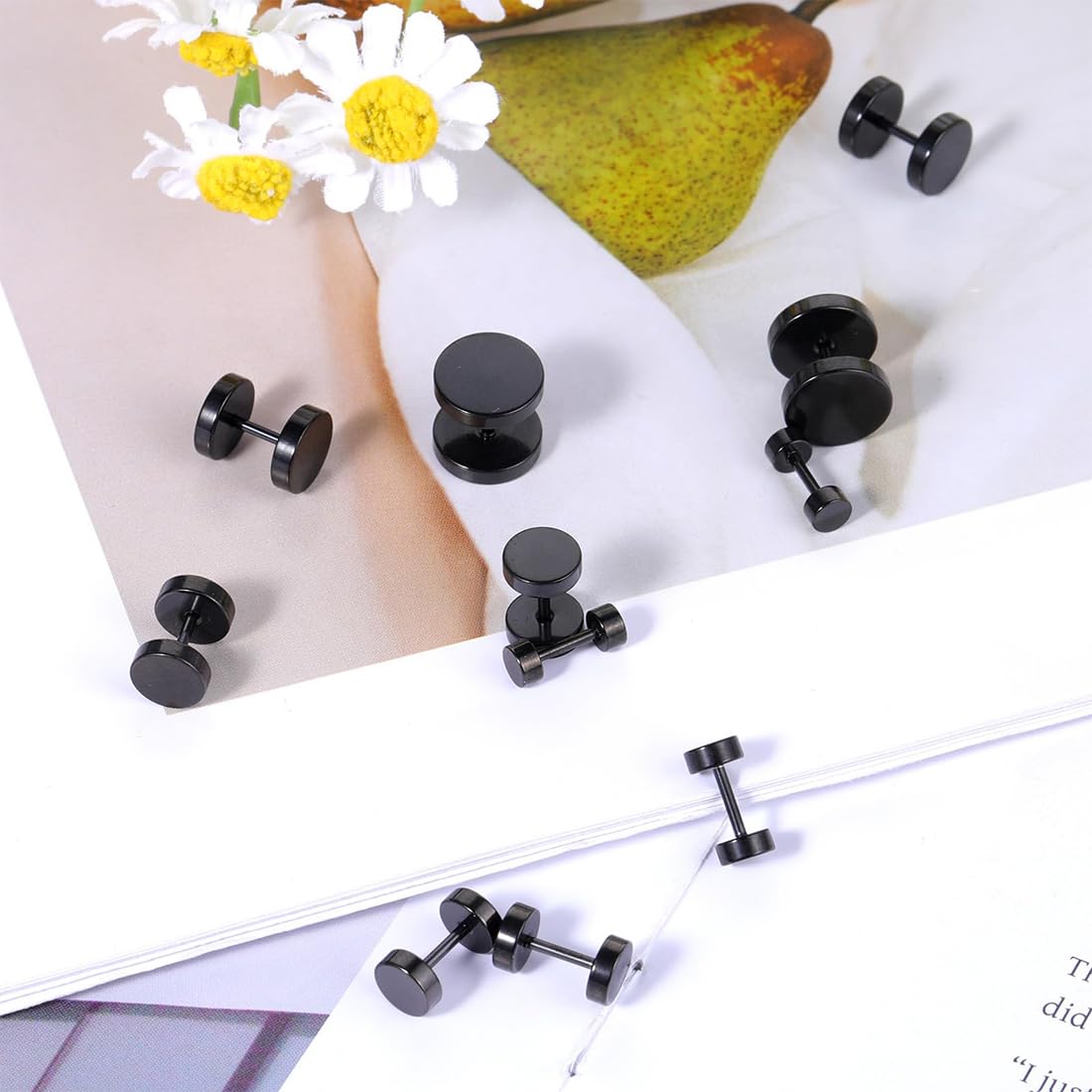 Jeyorzy Set di 10 paia di orecchini neri, acciaio inox, ipoallergenico, cerchio, finto plug tunnel, 3-12 mm