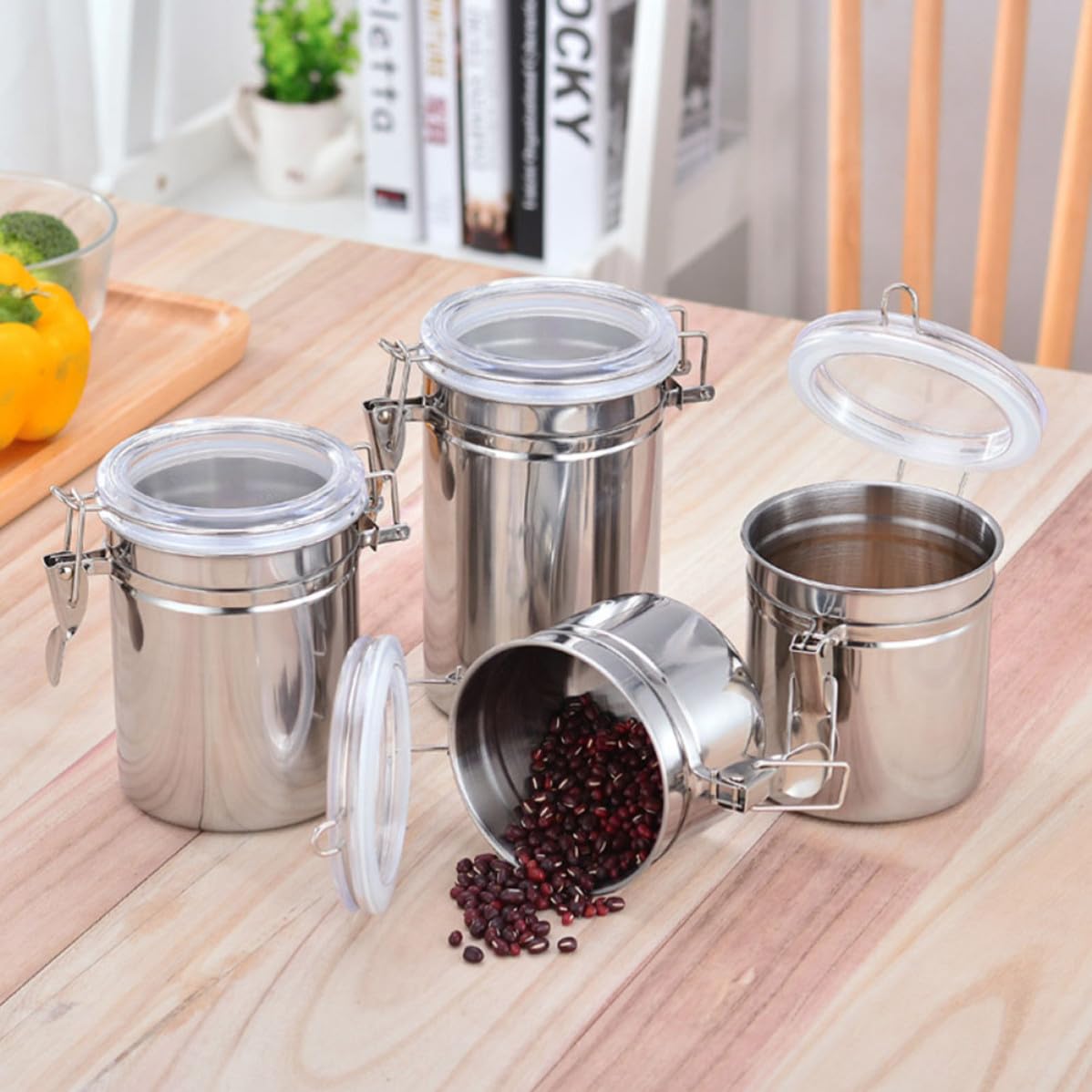 GALPADA Juego de 4 Recipientes Sellados de Acero Inoxidable para Almacenar Alimentos Tapa Hermética Adecuado para Frutas Secas y Dulces en Cocina