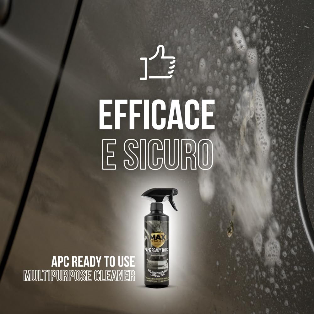 MAX DETAIL-LAB - APC - Detergente All Purpose Cleaner Auto, Pulitore Completo Pronto All'Uso, Pulizia Interna ed Esterna, Lava Cherchi, Sedili, Carrozzeria, Motore, Kit Detailing Car Moto, 5L