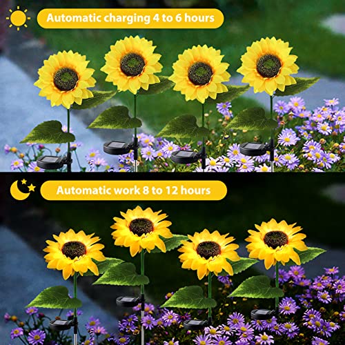 Image of Solar Outdoor Lights for Garden Decor, 2 Pack Waterproof Solar Powered Flowers Stake Lighting for Outdoor Decor, Sunflowers LED Light for Outside Garden Patio Pathway Yard Backyard Porch Lawn