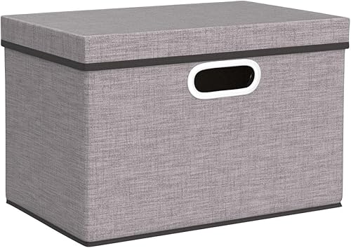 Miniatura 239 de PRANDOM Contenedor de almacenamiento plegable con tapa, caja de almacenamiento plegable de tela, cesta organizadora con tapa, para el hogar, Beige