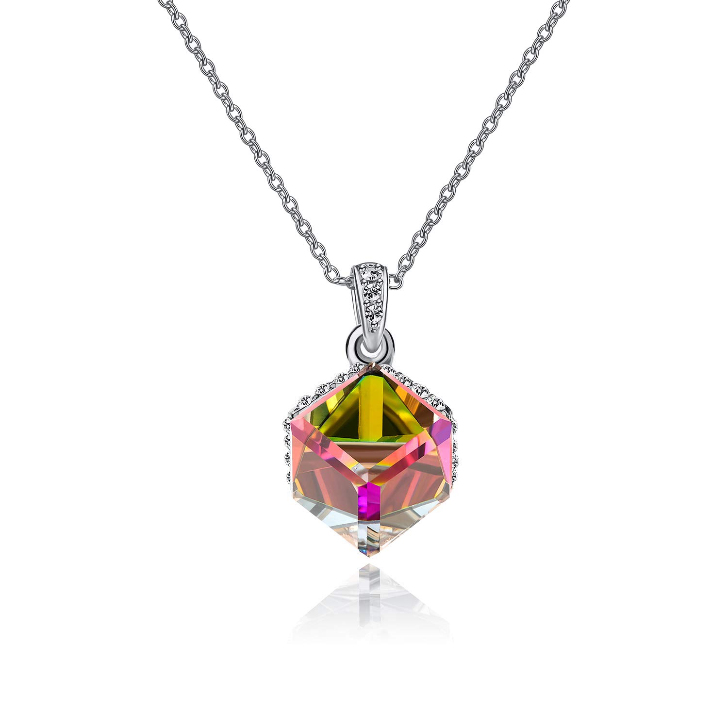 EVEVIC Color Changing Cubic Austrian Crystal Pendant Necklaces for Women 14K Gold Plated Hypoallergenic Jewelry
