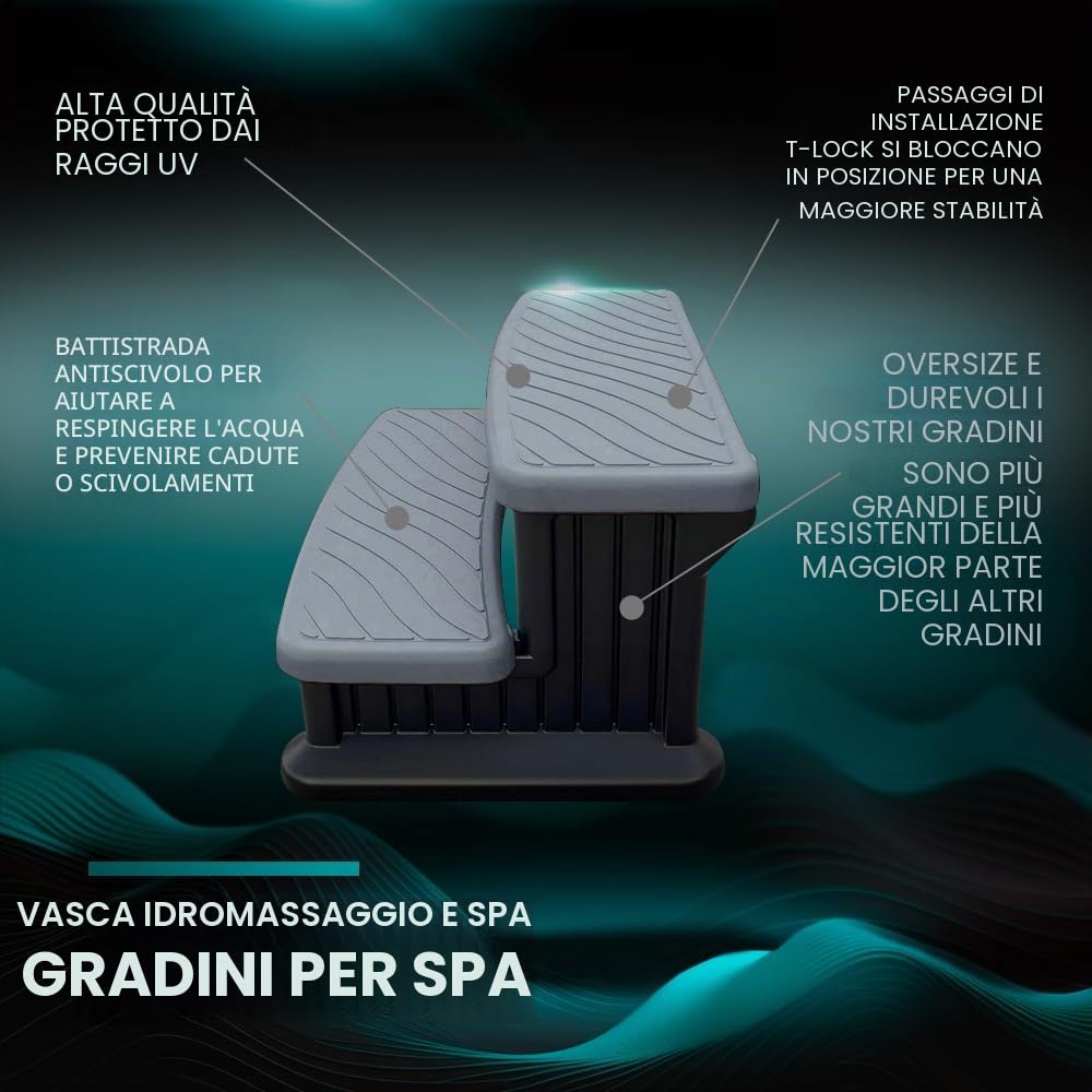 Puri Tech Scala portatili per piscina, Gradini per vasca idromassaggio, Accessori per spa, Scaletta antiscivolo e resistenti - Grigio chiaro
