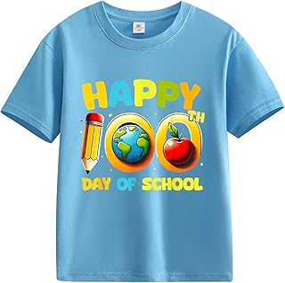 Toddler 100 Days of School Shirts Boys Girls Funny Short Sleeve Shirt Letters Print Kindergarten Celebration Top