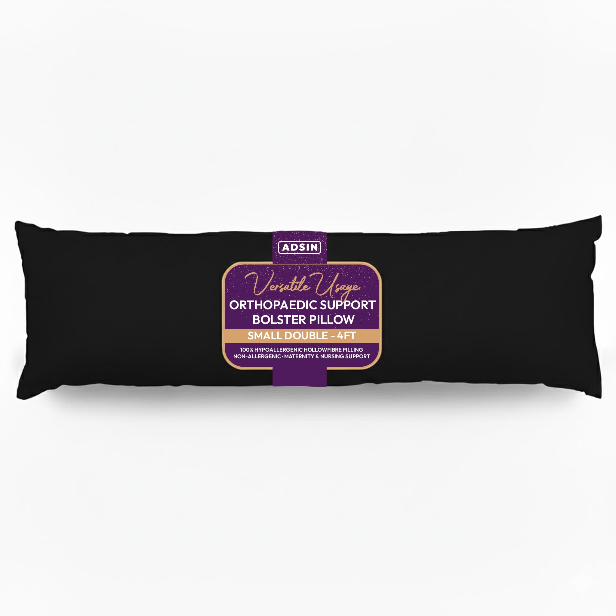 adsin Bolster Pillowcases - Pregnancy Maternity Orthopaedic Support Pillowcase Black (Small Double 4FT)