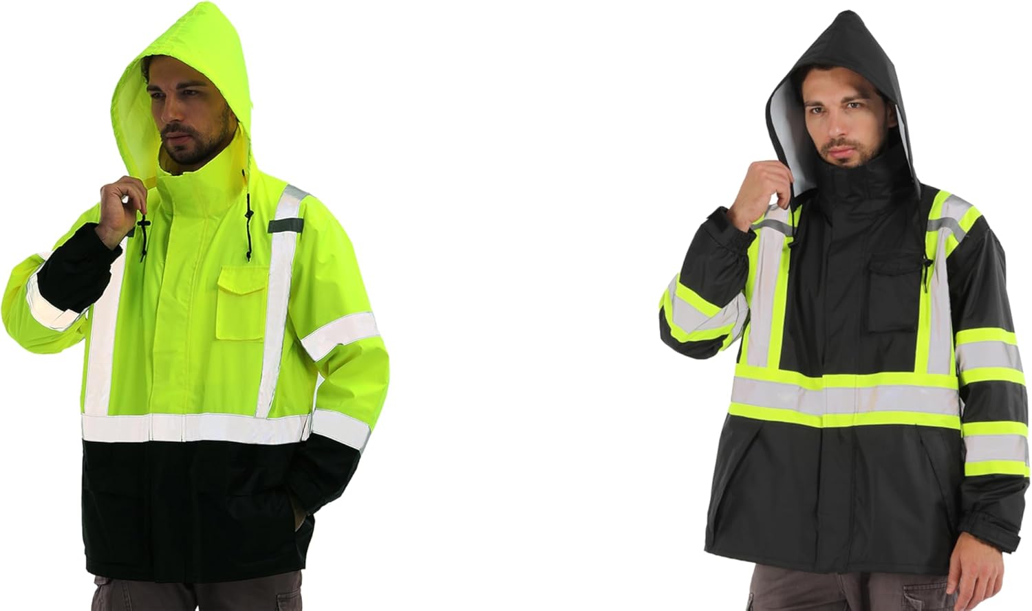 sesafety Safety Hi Vis Rain jacket Work Lightweight, High Visibility Rain Gear for Men Waterproof Rain Coat Class 3 bundle