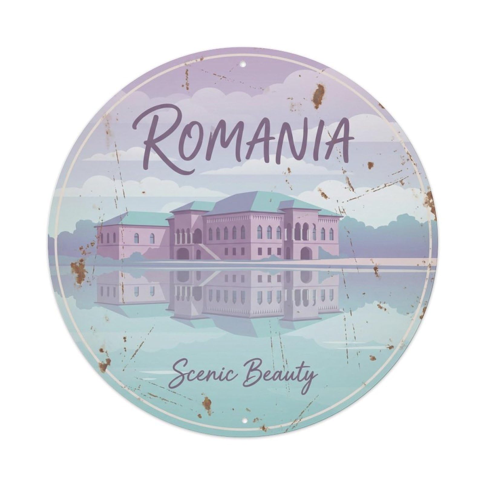 Fqcyn Style Vintage Travel Romania Palace Scenic Metal Tin Sign