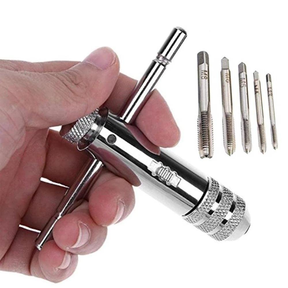 Juego de 5 machos de roscar métricos, Brocas, Herramientas manuales, M3-M8, Punta Espiral, machos de roscar y terrajas, Llave para machos de roscar de Madera y Metal.