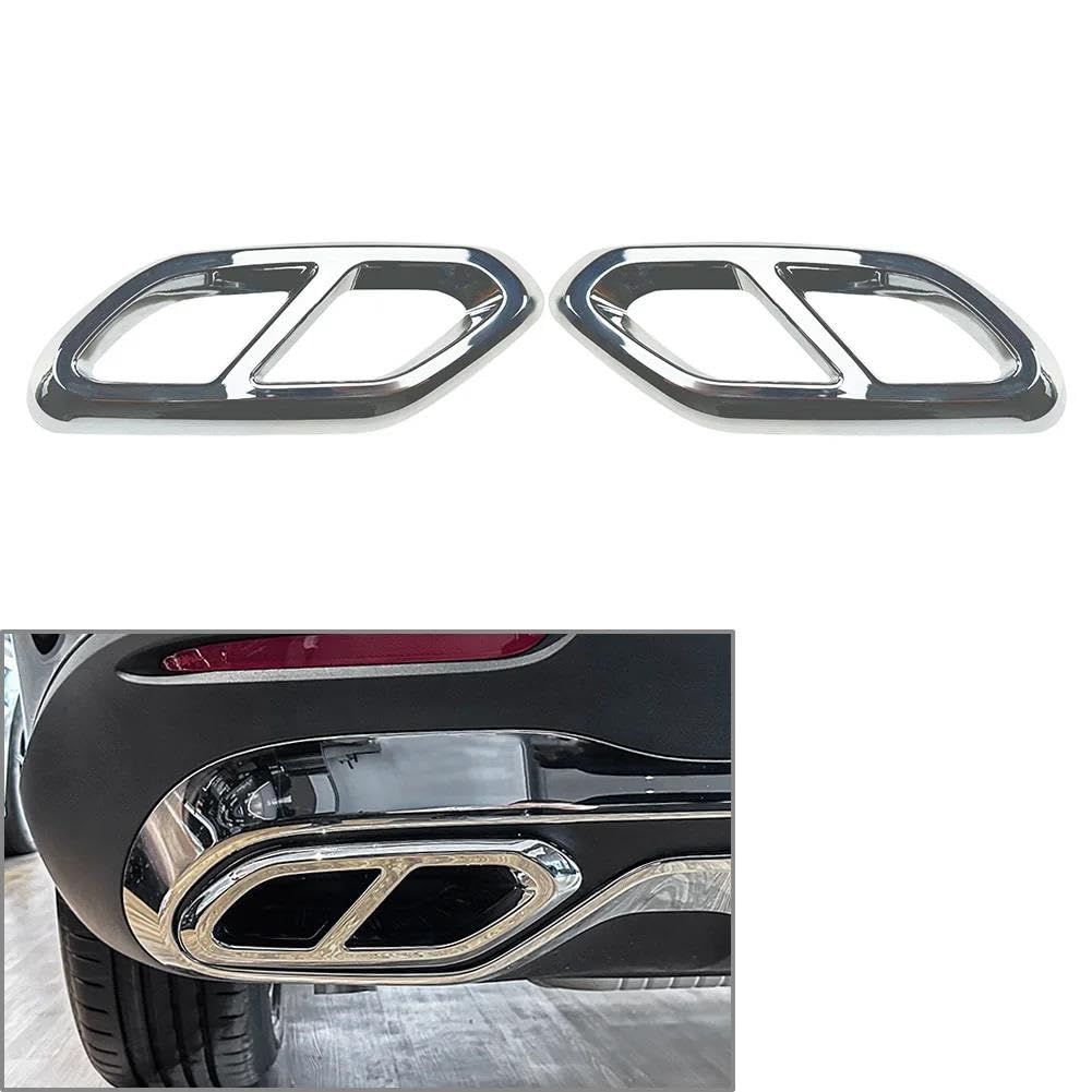Terminali di scarico Per Mercedes Per Benz Classe GLC X254 2022 + 2 Pezzi Di Scarico Auto Coda Gola Tubo Di Scarico Marmitta Punta Copertura Finiture (Color : Argento)