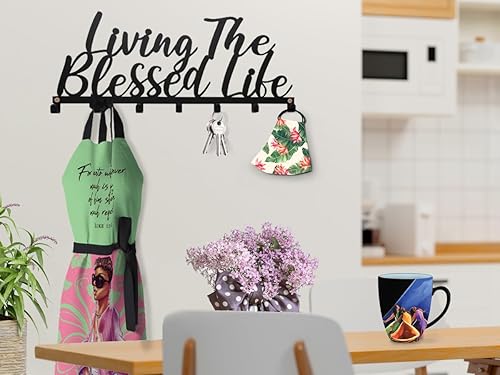 Miniatura 10 de African American Expressions Too Blessed to Be Stressed - Organizadores de pared de metal para llaves, máscaras, accesorios de cocina (12 pulgadas