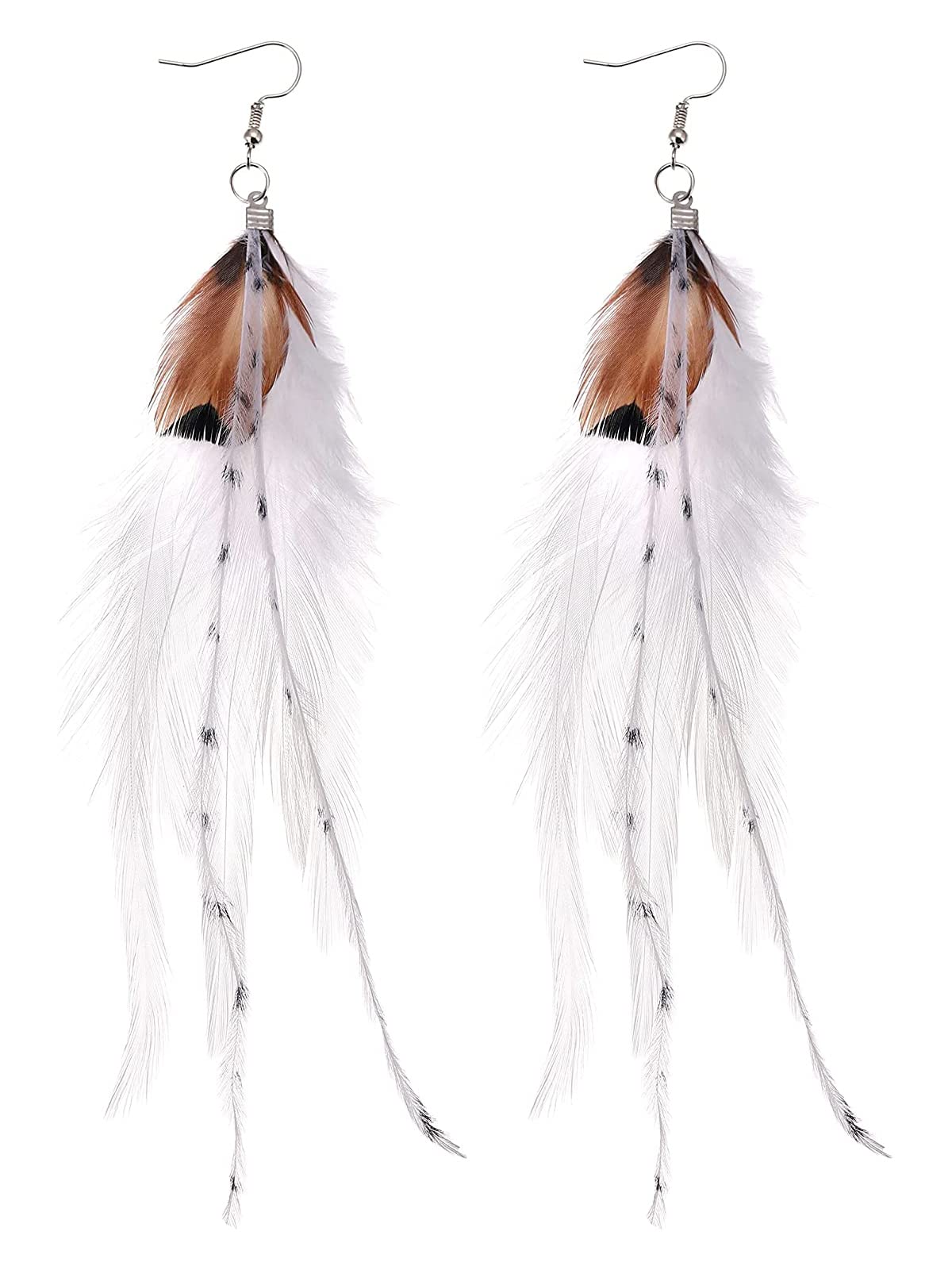 YINRISLong Bohemian Pheasant Feathers Statement Earrings Handmade Natural Lightweight Feather Dangle Earrings for Women (ea000067)