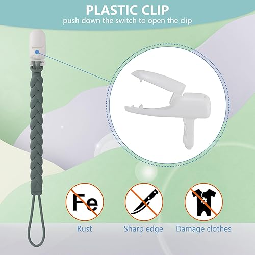 Miniatura 2 de Elegantes pinzas de silicona para chupón, paquete de 4 para bebés, niños y niñas, diseño flexible de cuerda tejida, soportes libres de óxido para