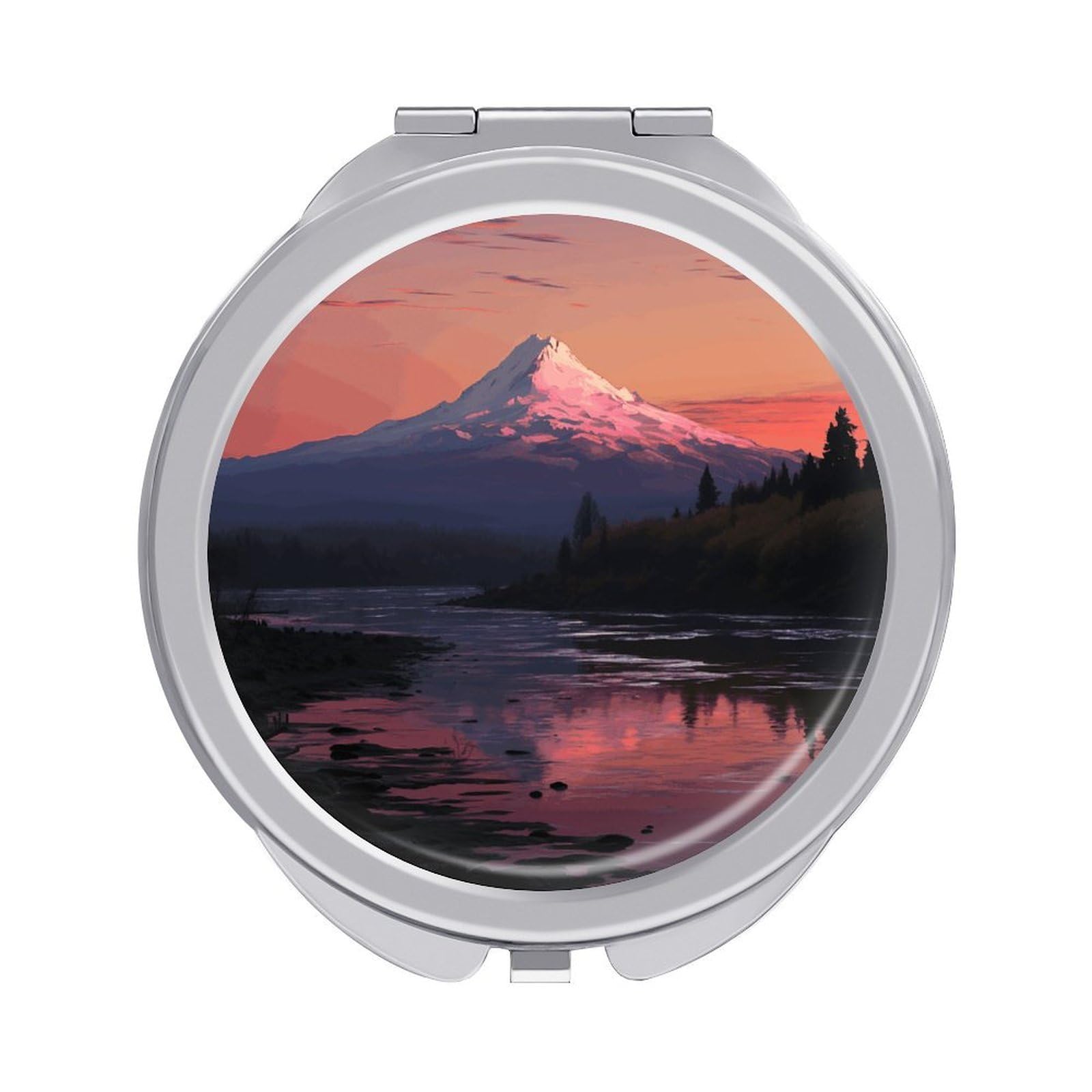 JTREHY Sunset Landscape Mountains Lake Makeup Mirror Silver Mirror Surface Folding Makeups Mirrors Lightweight Durable Looking Glass for Suitable Traveling Handbag and Purses