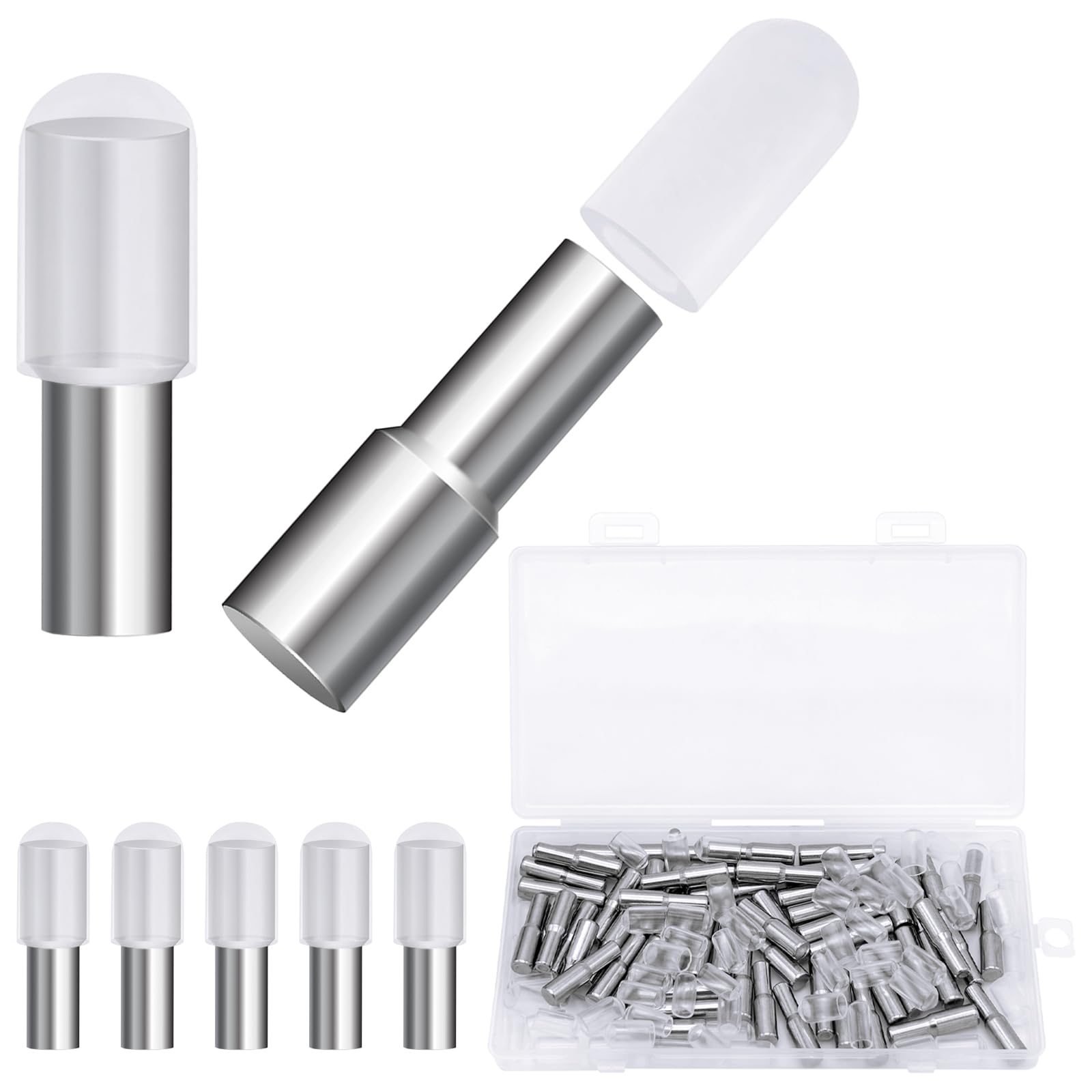 58 Pcs Shelf Pegs Pins,5mm 1/4 Inch Dual Diameter Metal Shelf Support Pegs with Silicone Covers,Kitchen Cabinet Pegs for Shelves,Shelf Bracket Holders for Furniture Glass Corner & Closet Wood Shelves