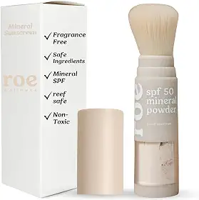 Roe Wellness - Pincel infantil FPS 50 em pó protetor solar mineral, adequado para recifes, fácil de aplicar para crianças, bebês e pais