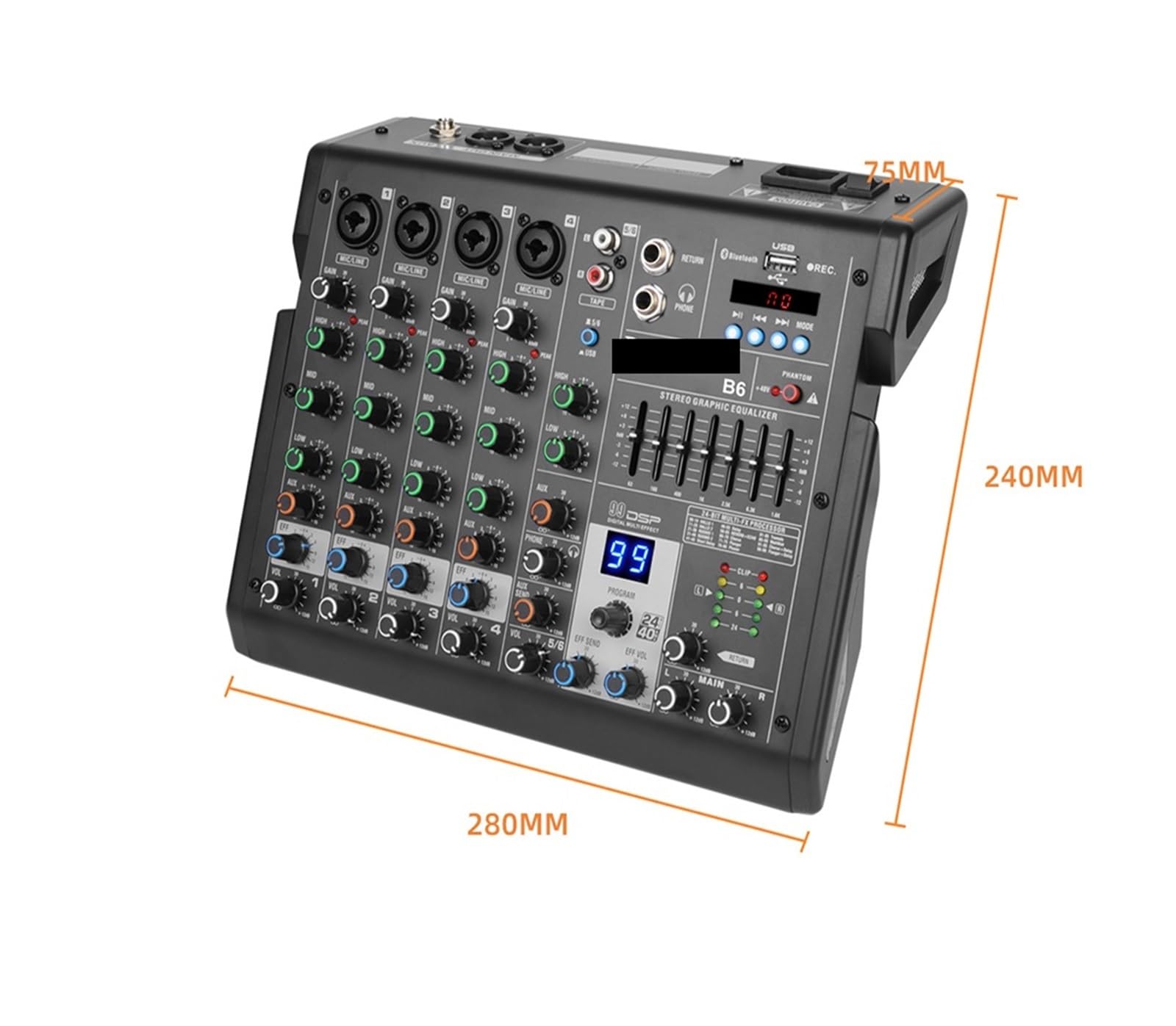Controller DJ, Mixer In Metallo A 6 Canali Con 99 Effetti DSP For Studio Di Registrazione DJ, Console For In Studio Domestico E Feste