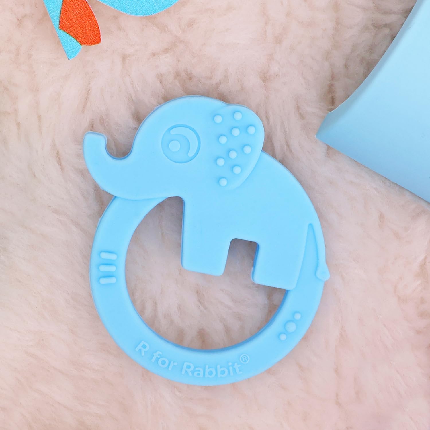 R for Rabbit Tiny Bites Zoobie Teether for Baby of 4 Month+ Cute Elephant Shape Food Grade BPA-Free Soft Silicone Kids Teething Soothing Chewing Toy (Blue)