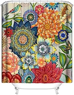Geebuzz Floral Shower Curtain with 12 Hooks Waterproof Bathroom Flowers Shower Curtains, 72x72 Inch (Red)