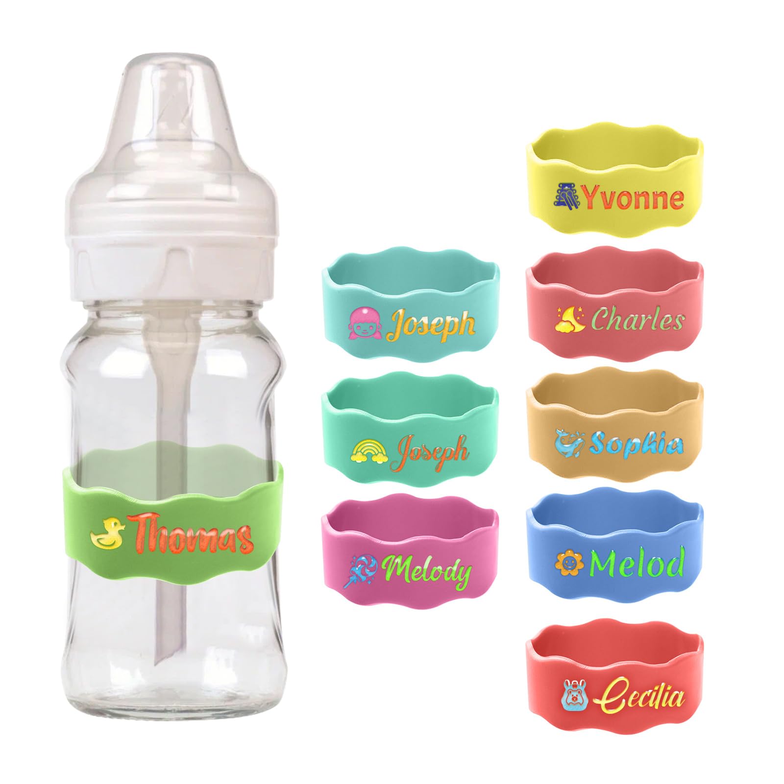 Custom Baby Bottle Labels, Personalized Baby Pacifier Silicone Cup Bands, Dishwasher Safe Reusable, Daycare Engraved Name Tags, Personalized Bottle Label Bands