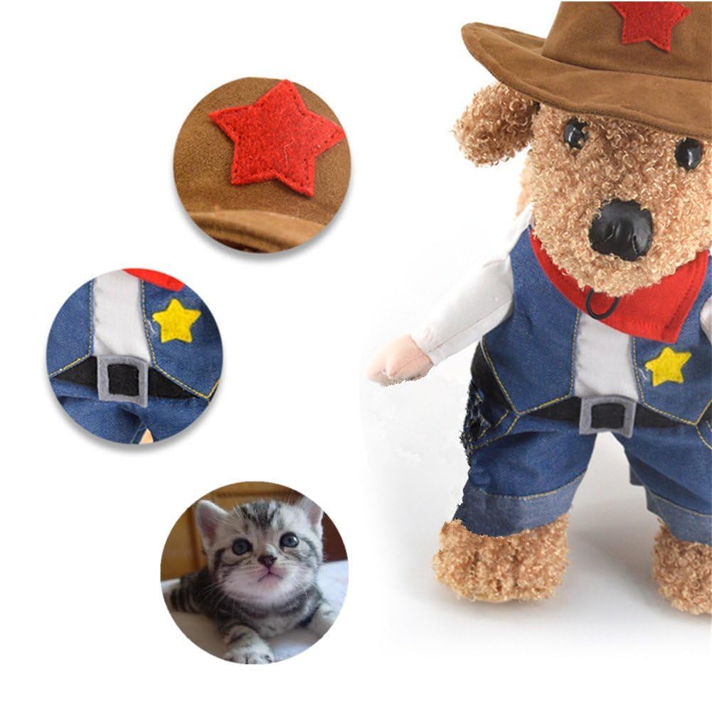 Hotumn Costume da cowboy con cappello, vestiti per cani, costumi di Halloween per gatti e cani di piccola taglia (S)
