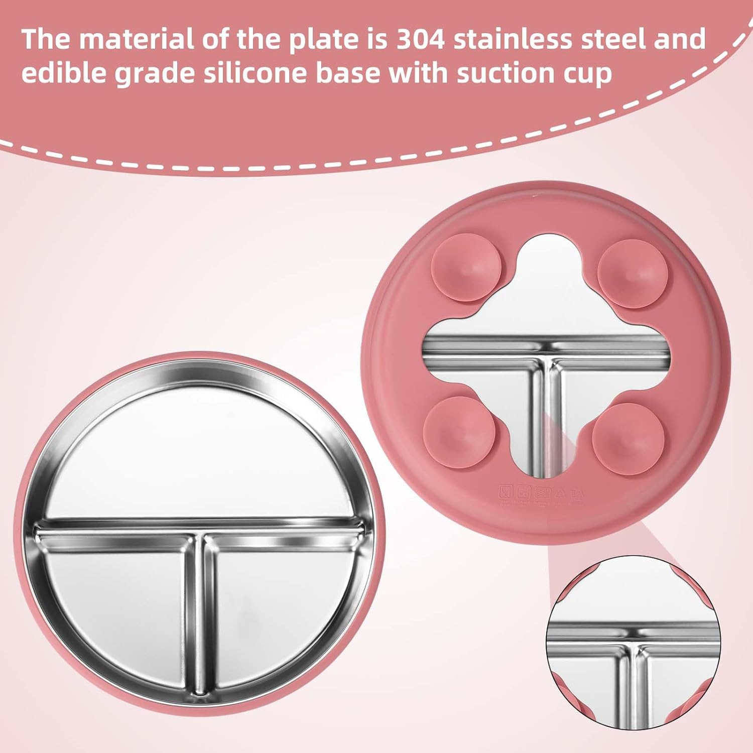 BOXOB 4pcs Stainless Steel Kids Plates with Silicone Suction, Divided Suction Non Toxic Plates for Baby BPA Free Toddler Metal Dishes Feeding Supplies for Toddlers Kids Babies (4 Colors)