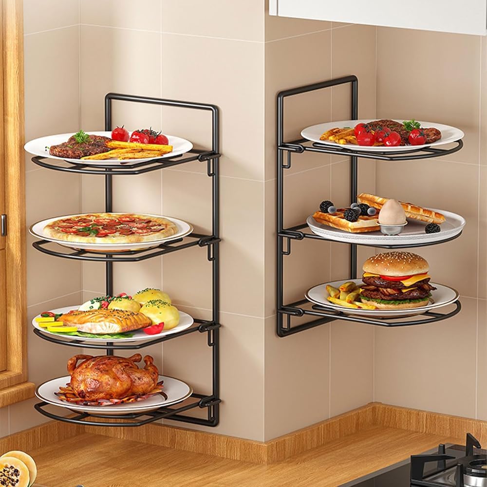 Étagère Murale de Cuisine pour Assiettes | Organisateur d'égouttoir à Plusieurs Niveaux et étagère de Rangement Pliable pour Vaisselle et placards (4 Niveaux)