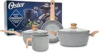 OSTER JOGO DE PANELAS E LEITEIRA MARBLE EDITION DARK GREY – 4 PEÇAS COM REVESTIMENTO CERÂMICO ANTIADERENTE, ALÇAS EM SILICONE ANTITÉRMICO E BASE COMPATÍVEL COM INDUÇÃO