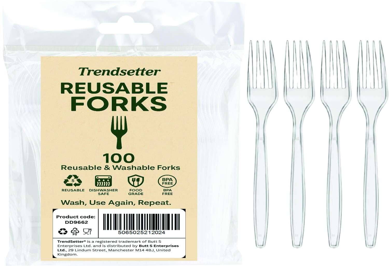 Trendsetter 100 Pieces Heavy Duty Clear Reusable and Washable Fork-Reusable Food-Safe Forks,Reusable Dinner Fork Set Strong Washable & Durable Long-Lasting Cutlery