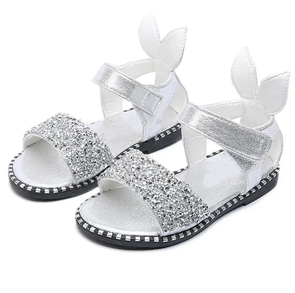 Bold N Elegant Girls Shiny Shimmer Fancy Party Double Strap Sandal with Bunny Ears Backstrap Non Slip Adjustable Baby Girl Birthday Footwear for Infant Toddler Young Girls (Silver, 3_point_5_years) (B0CC1ZMP48) Amazon Price History, Amazon Price Tracker