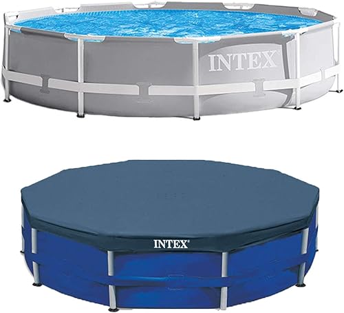 Intex Piscina de 10 pies x 30 pulgadas con cubierta redonda de piscina sobre el suelo de 10 pies