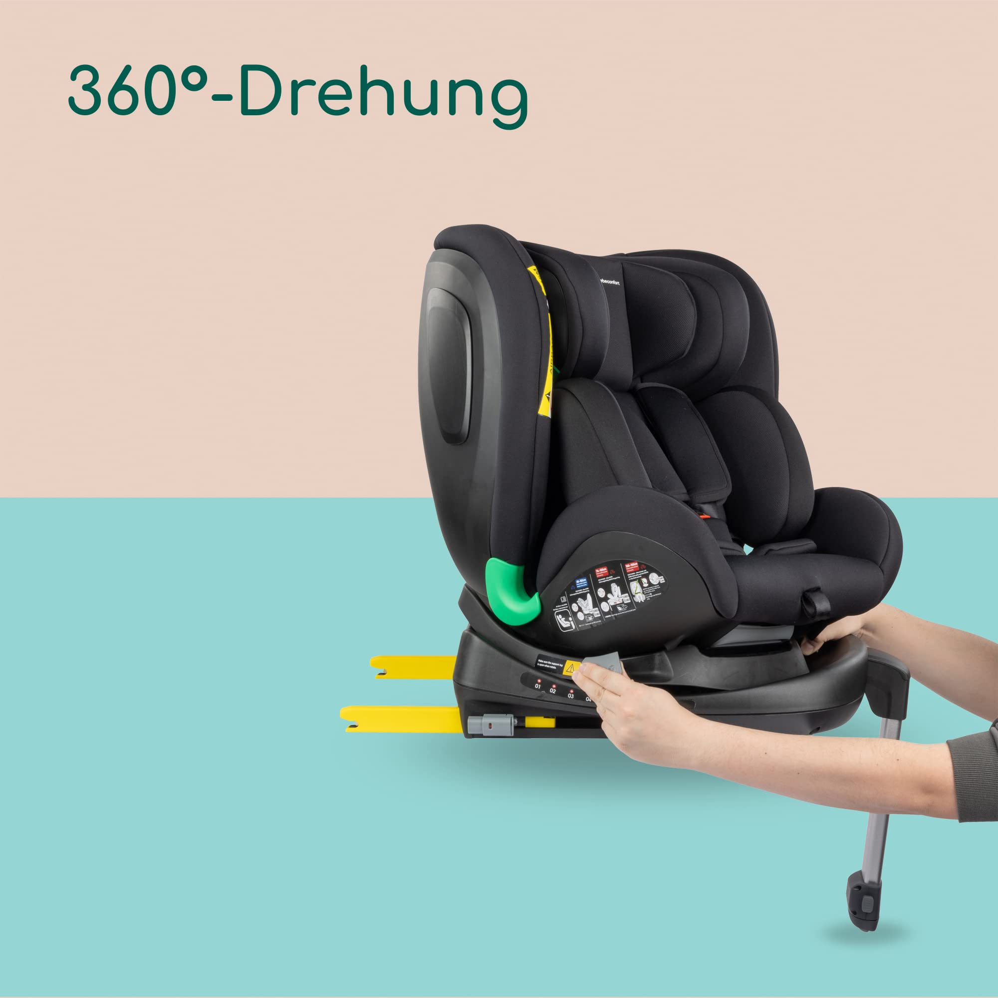 Bebeconfort EvolveFix Plus i-Size, Autositz 360 Drehbar, 0–12 Jahre, 40–150 cm, ISOFIX Kindersitz Drehbar, 10 Kopfstützenpositionen, 4 Liegepositionen, Seitenaufprallschutz, Funktionsgewebe,Black Mist