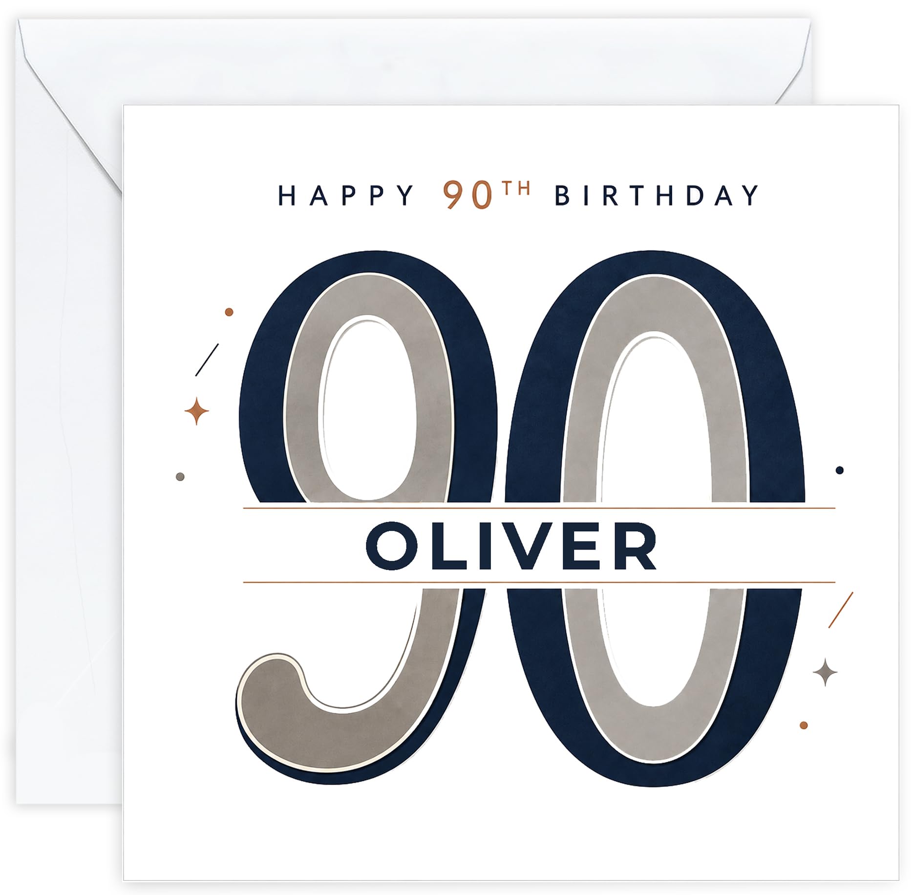 Personalised 90th Birthday Card for Him | Ninetieth Birthday Card for 90 Year Old Men | Husband Dad Grandad Great Grandad Brother | Male Birthday Card with Name (Design 09) — image 1