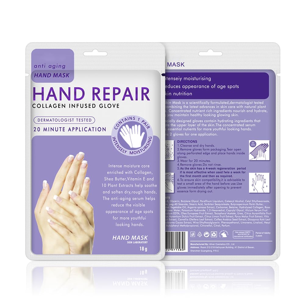 Maschera Mani 5 Paia, Guanti Idratanti Lavanda Con Collagene, Siero e Vitamine, per Mani Secche e Screpolate, Sbiancanti e Antietà, Riparazione Della Pelle Ruvida